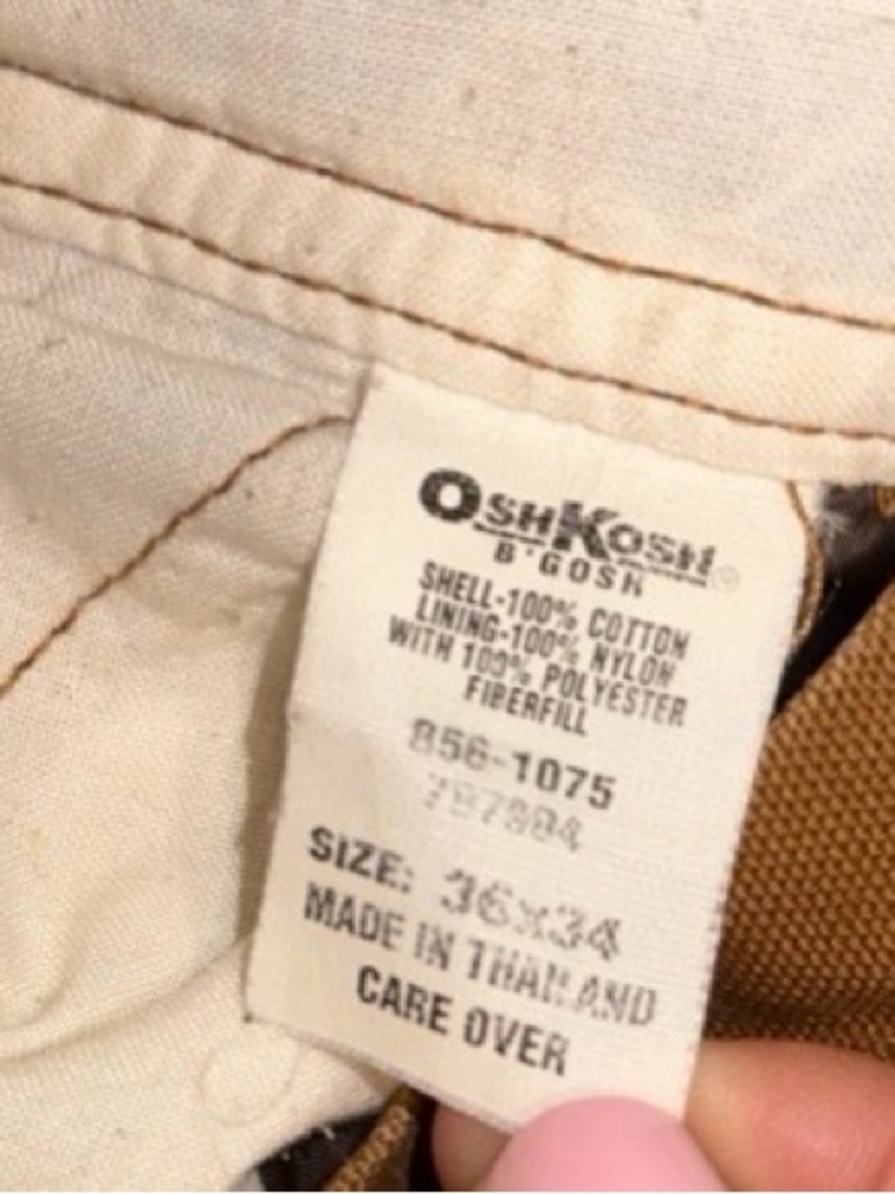 Vtg Y2K Thrashed Overalls Oshkosh Bgosh Vestbak Brown Quilted Utility Bibs 36x34 - Picture 4 of 16